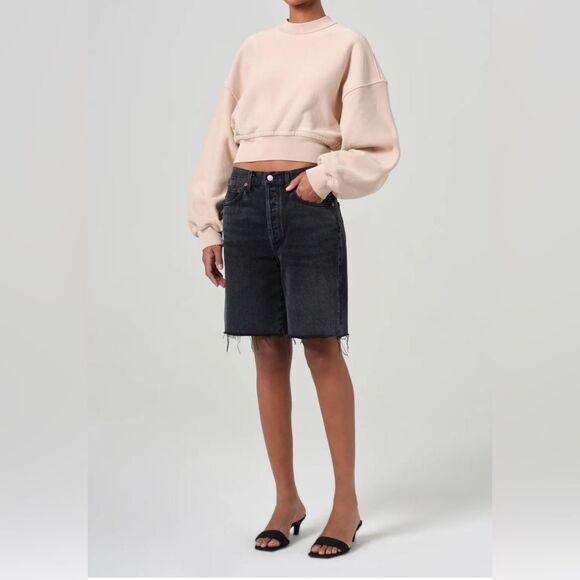 Agolde Women’s Size Small Tan Beige Kit Cropped French Terry Interior Sweatshirt - Picture 6 of 15